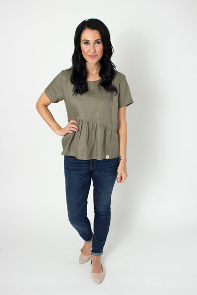 Asy Peplum Linen Top  by, Bytavi