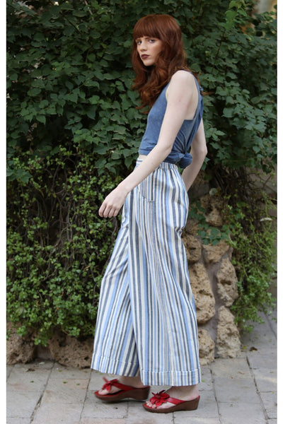 Stripped Wide Leg Cotton Pants