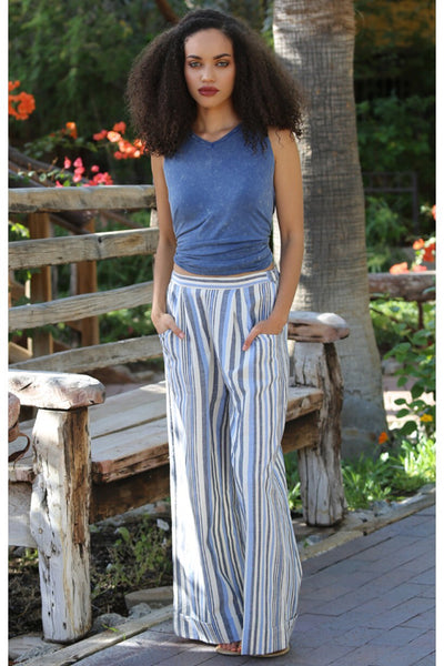 Stripped Wide Leg Cotton Pants