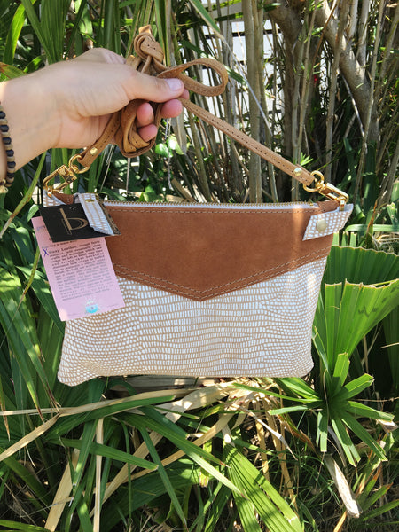 Two-Tone Leather Cross Body Bag - White Boa