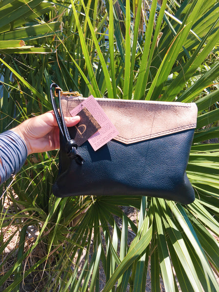 Handmade Two-Tone Leather Wristlet