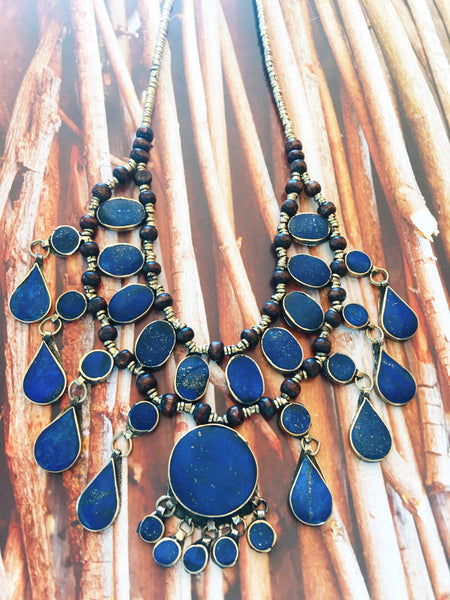 Blue Lapis Drop Statement Necklace