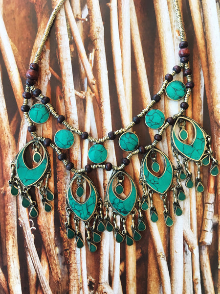 Green Turquoise Feather Necklace
