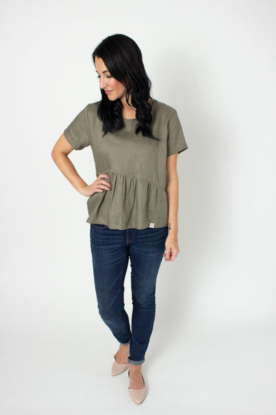 Asy Peplum Linen Top  by, Bytavi