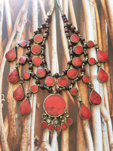 Red Coral Statment Necklace