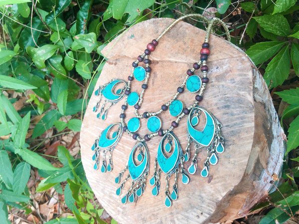 Green Turquoise Feather Necklace