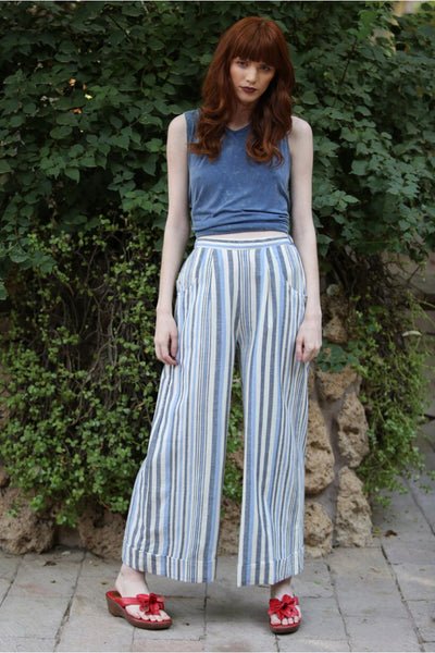 Stripped Wide Leg Cotton Pants