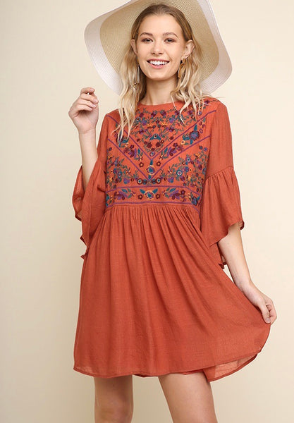Embroidered Rust Dress
