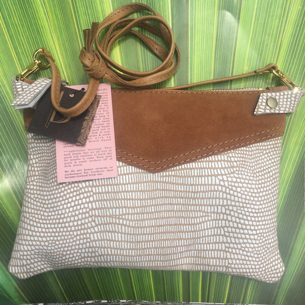 Two-Tone Leather Cross Body Bag - White Boa