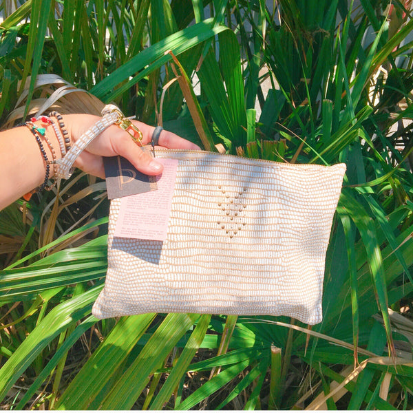 Handmade Leather Wristlet Clutch Bag - White Boa